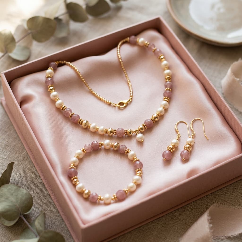 Curated handcrafted jewellery set with matching necklace and earrings