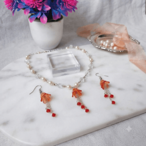 Artisan Sunset Blossom Jewelry Set | Handmade Beaded Necklace & Earrings
