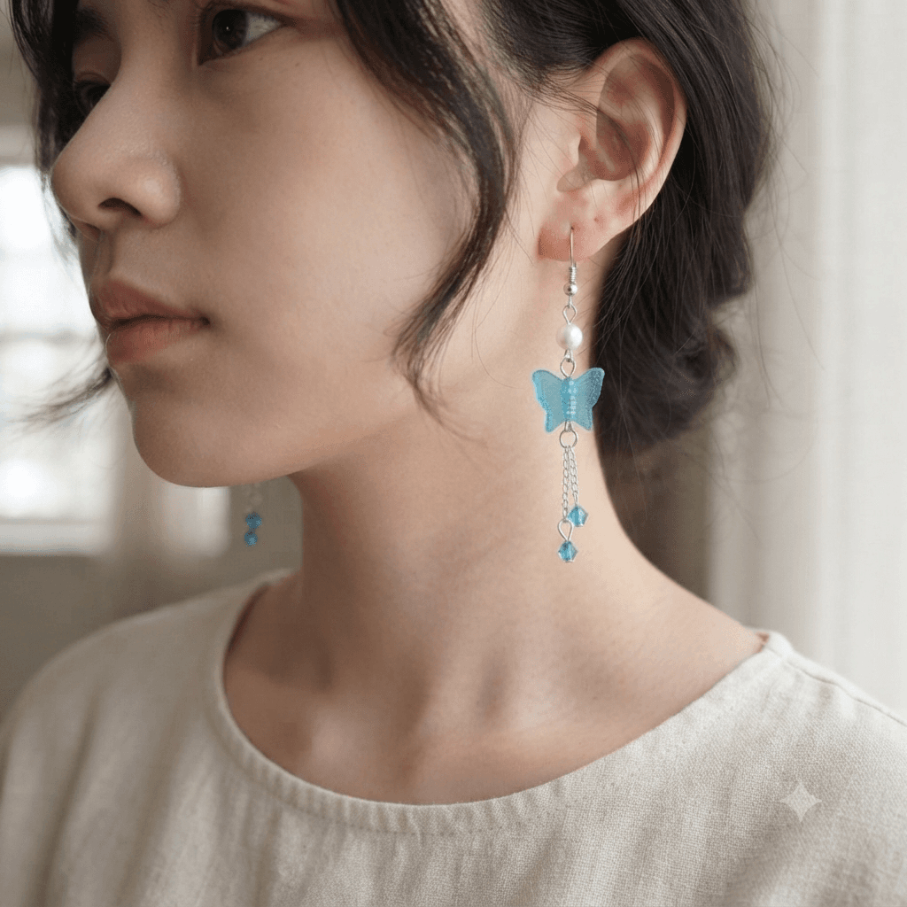 Blue Butterfly Bead Earrings view 2