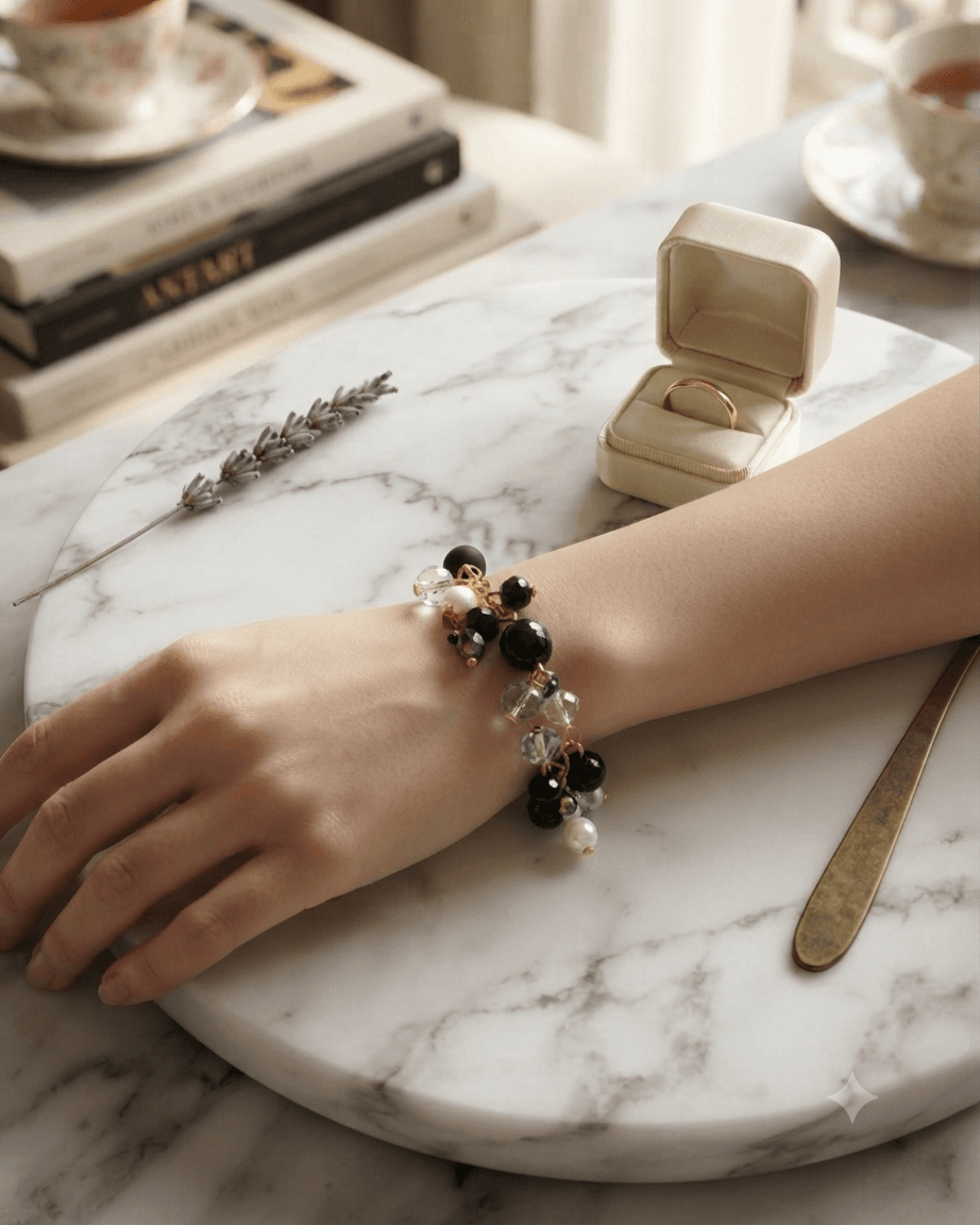 Black Bead Chain Bracelet view 2