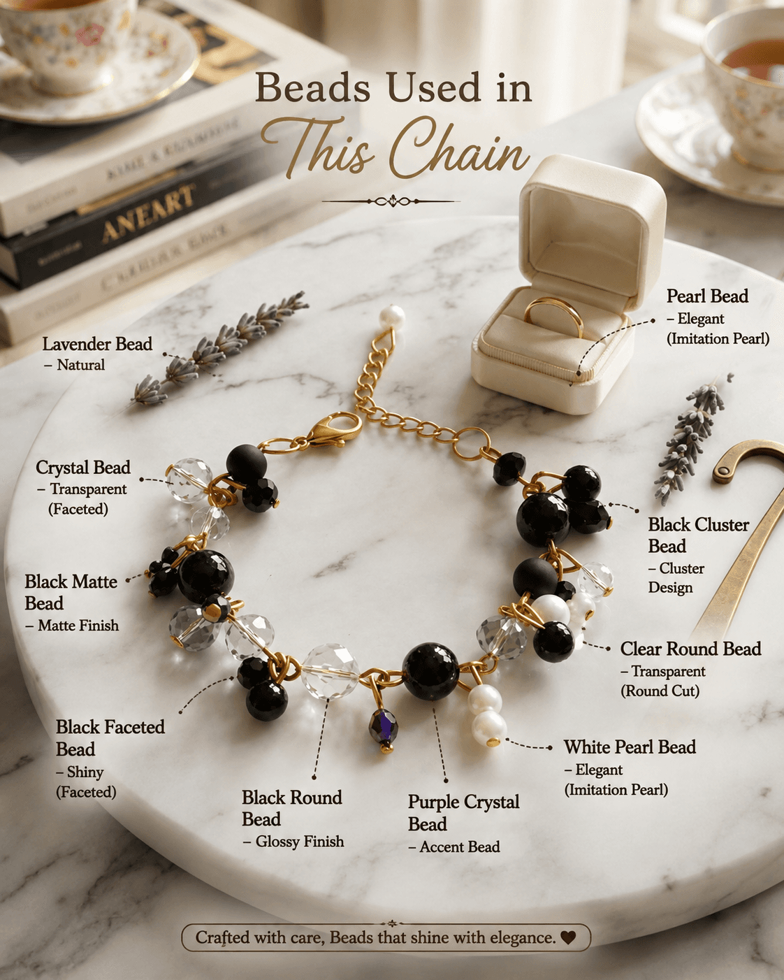 Black Bead Chain Bracelet view 3