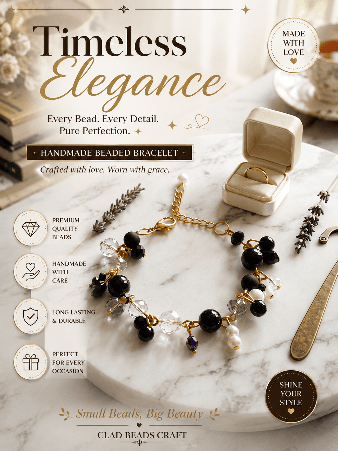 Black Bead Chain Bracelet view 4