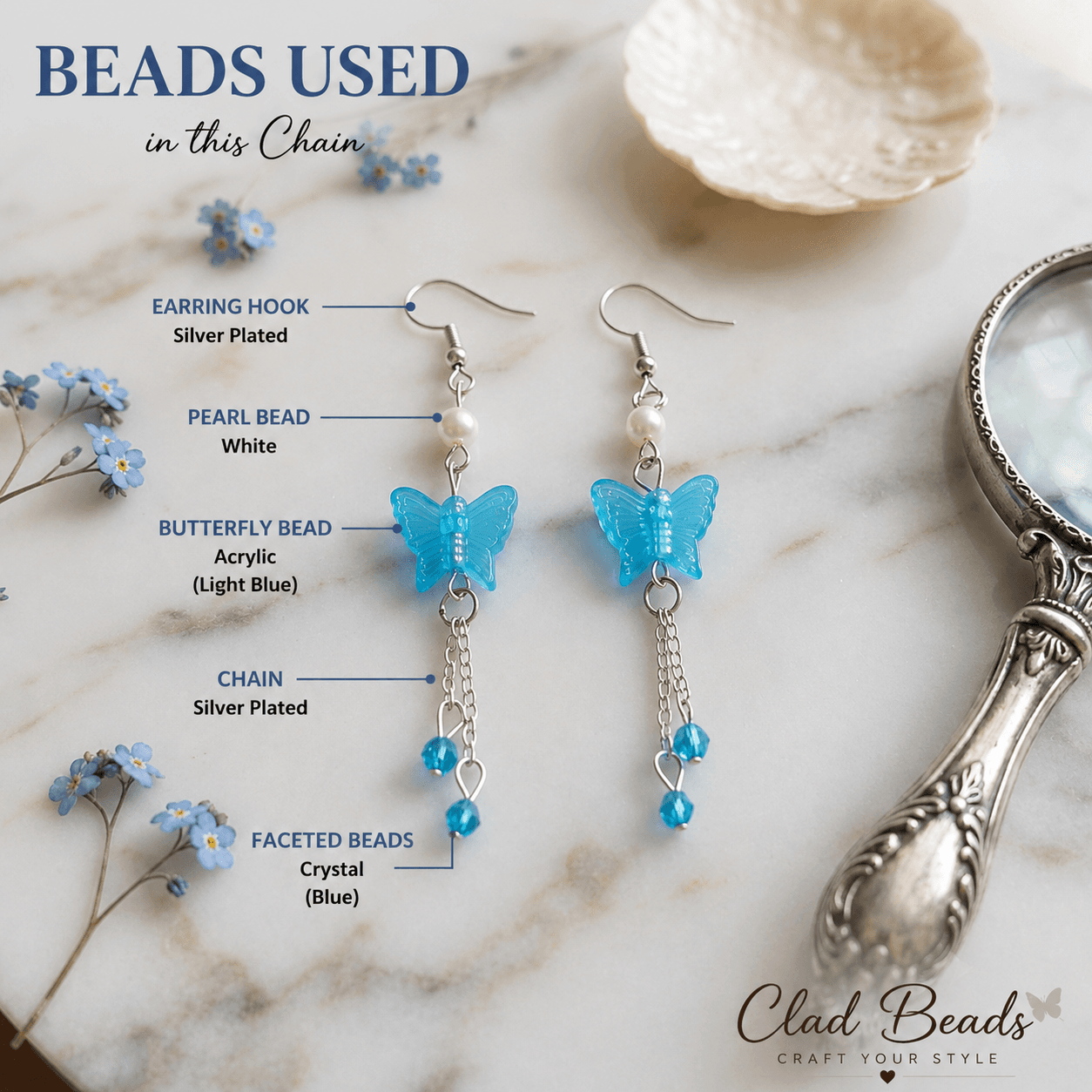 Blue Butterfly Bead Earrings view 4