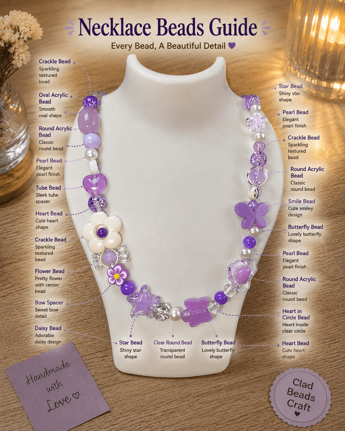 Lavender Beaded Bead Necklace view 3