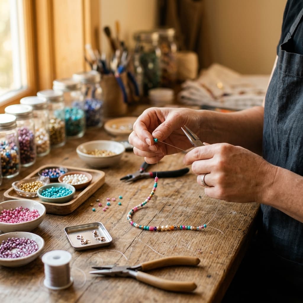 Handcrafted bead jewellery in the artisan studio