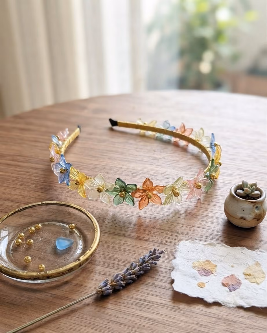 Artisan Whimsical Floral Headband | Handmade Resin Flower Hair Accessory