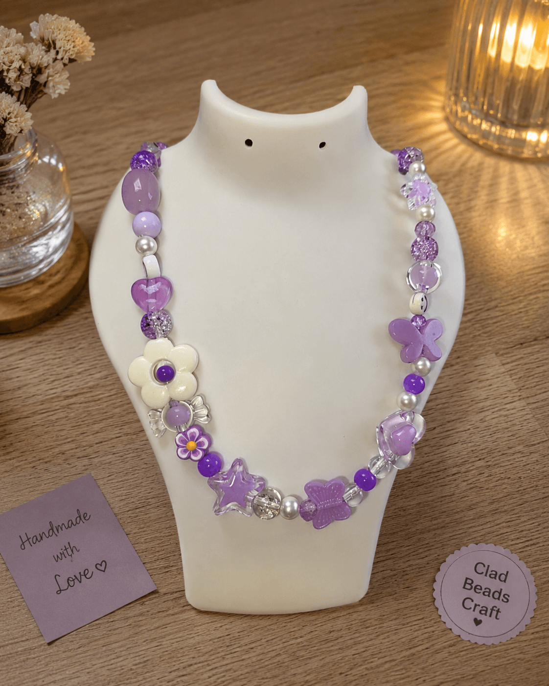 Lavender Beaded Bead Necklace