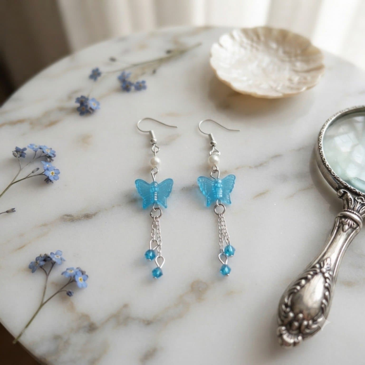 Blue Butterfly Bead Earrings